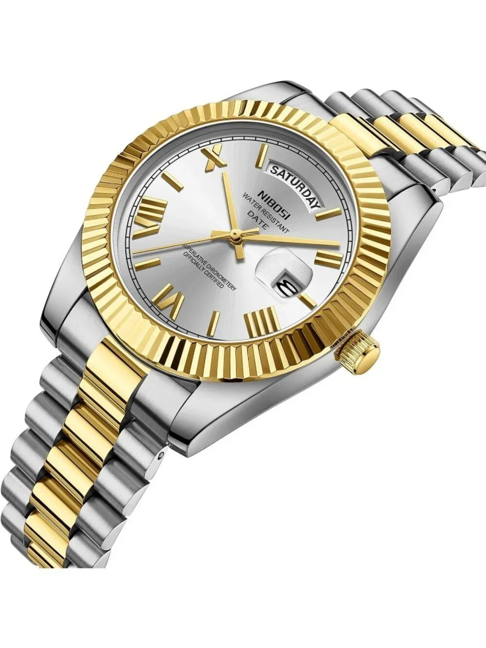 Nibosi Men's Silver Gold Analog Quartz Stainless Waterproof Desiger Wrist Watch